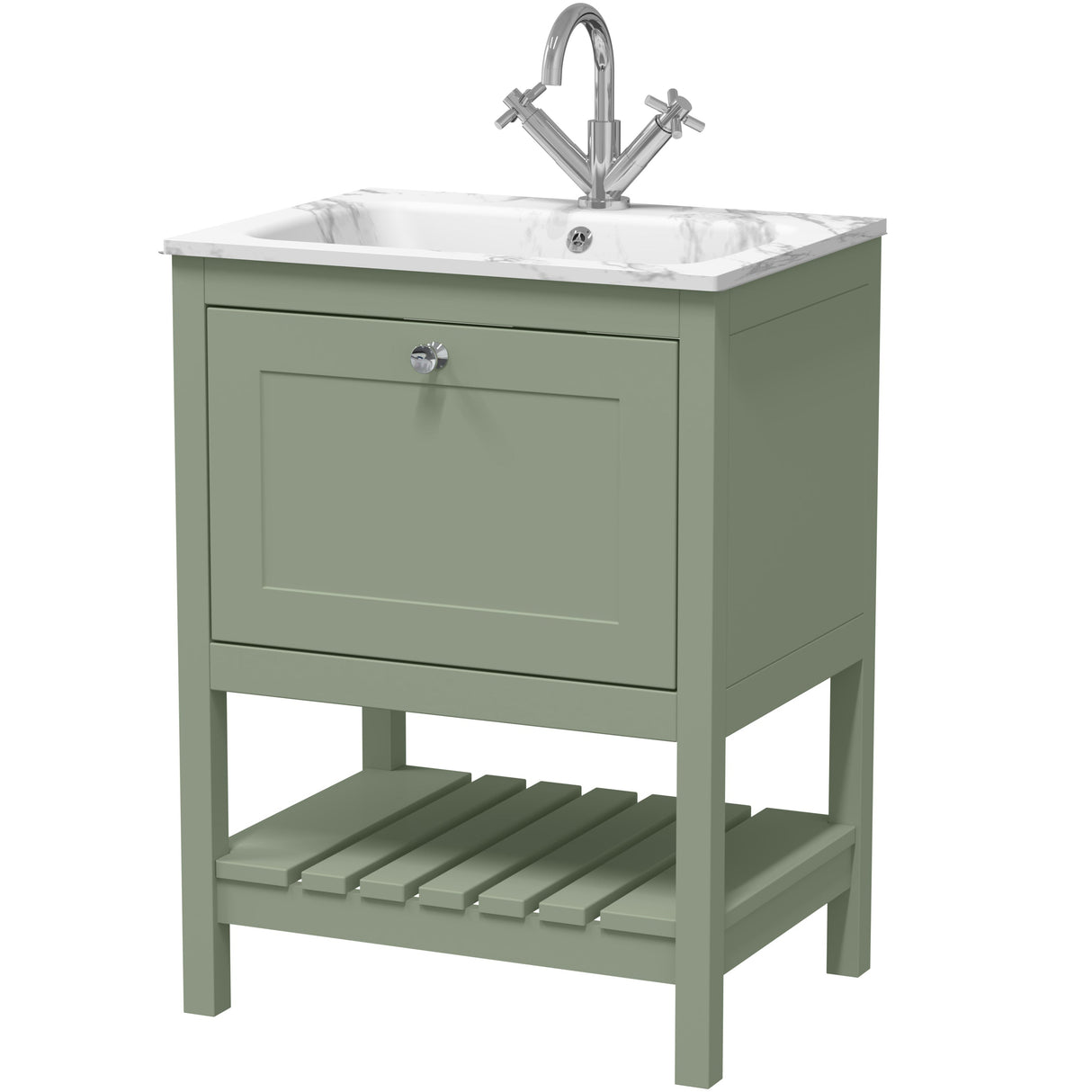 Old London Bexley 600mm Freestanding Vanity Unit & Basin, 1 Drawer Fern Green BEX825Q