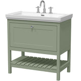 Old London Bexley 800mm Freestanding Vanity Unit & Basin, 1 Drawer Fern Green BEX827B