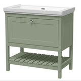 Old London Bexley 800mm Freestanding Vanity Unit & Basin, 1 Drawer Fern Green BEX827H