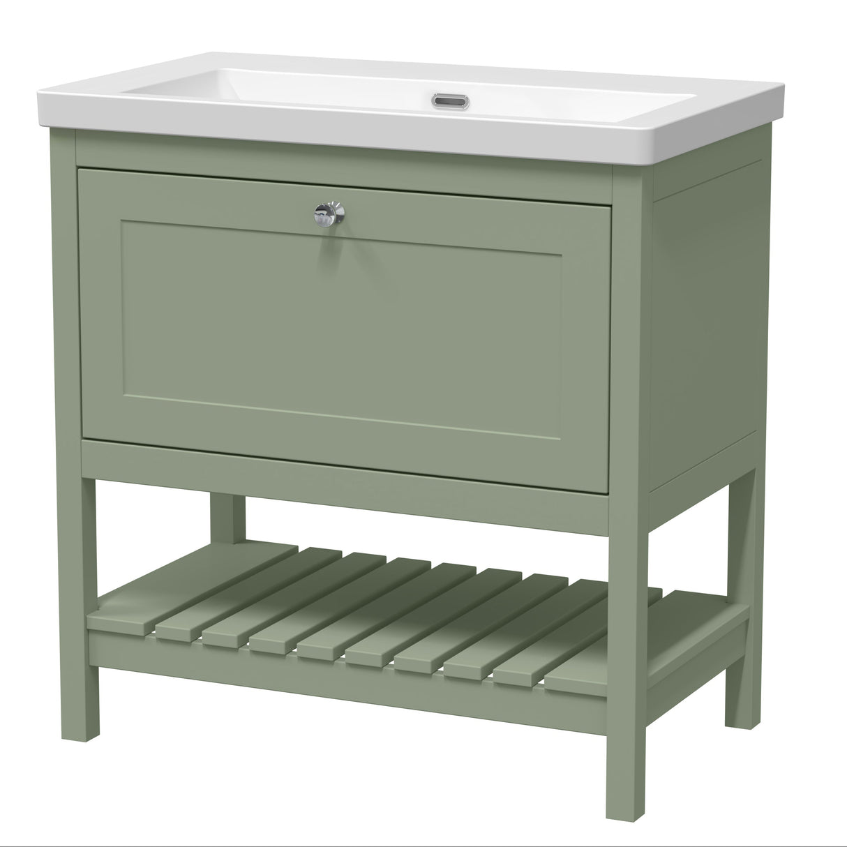 Old London Bexley 800mm Freestanding Vanity Unit & Basin, 1 Drawer Fern Green BEX827K