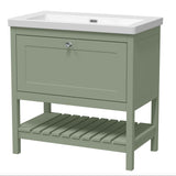 Old London Bexley 800mm Freestanding Vanity Unit & Basin, 1 Drawer Fern Green BEX827K