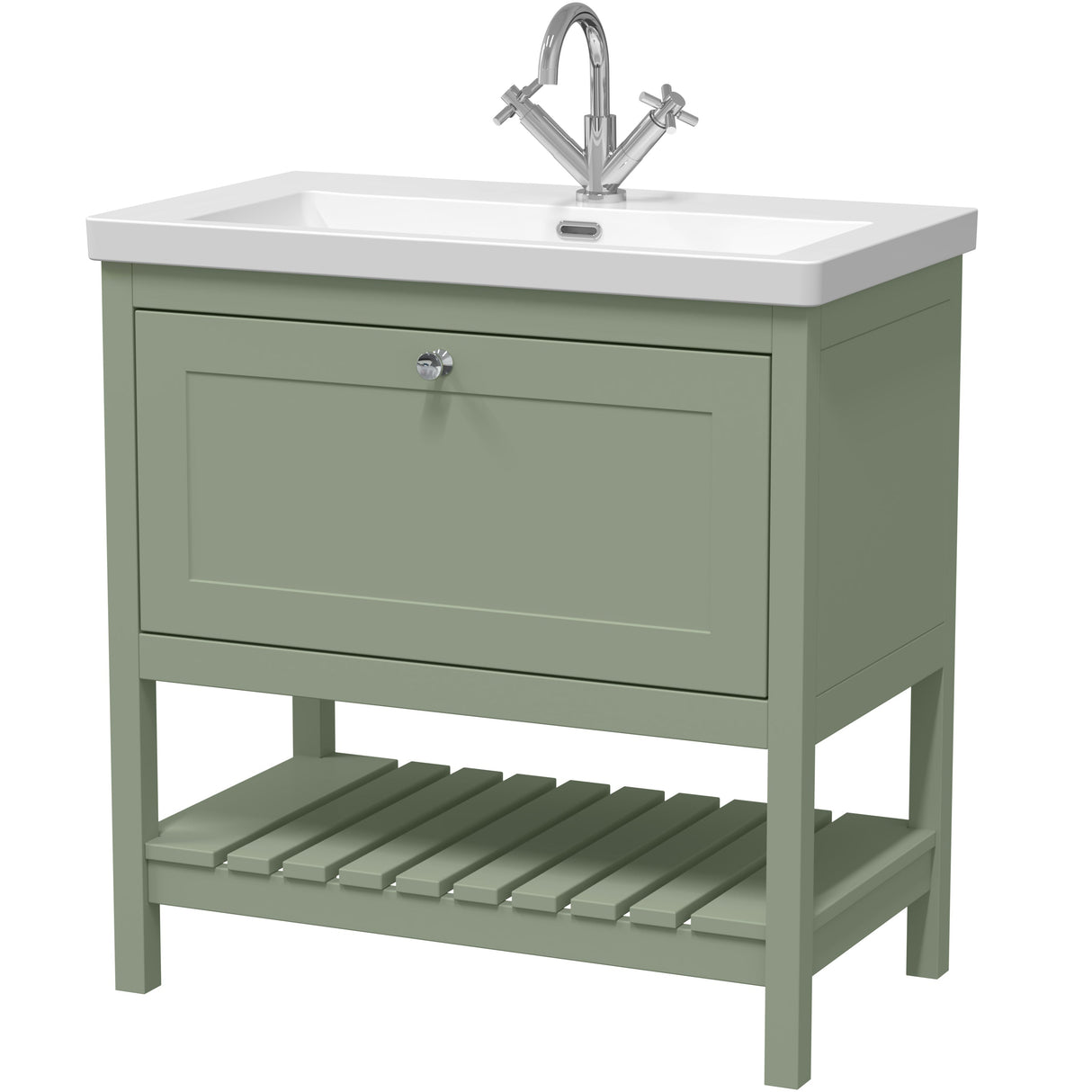 Old London Bexley 800mm Freestanding Vanity Unit & Basin, 1 Drawer Fern Green BEX827L