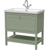 Old London Bexley 800mm Freestanding Vanity Unit & Basin, 1 Drawer Fern Green BEX827L