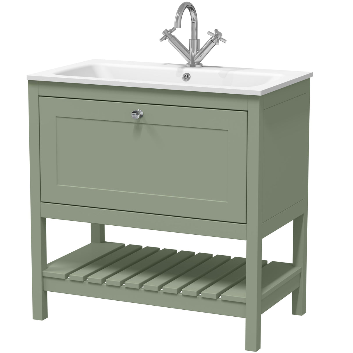 Old London Bexley 800mm Freestanding Vanity Unit & Basin, 1 Drawer Fern Green BEX827P
