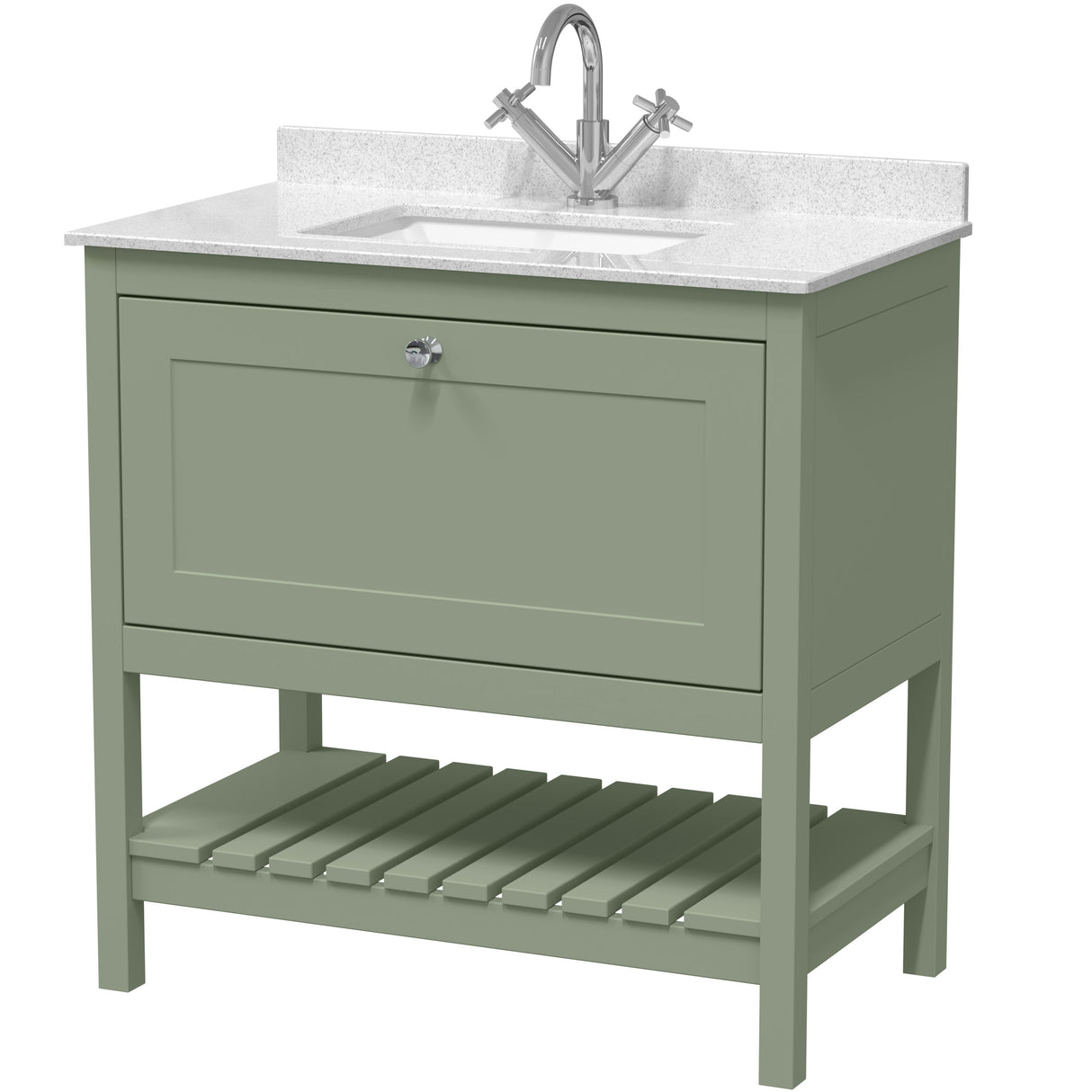 Old London Bexley 800mm Freestanding Vanity Unit & Basin, 1 Drawer Fern Green BEX827WS1