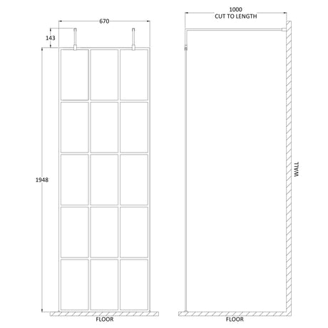 Hudson Reed 8mm Framed Wetroom Screen - Freestanding With Arms - Matt Black BFAF070 LD