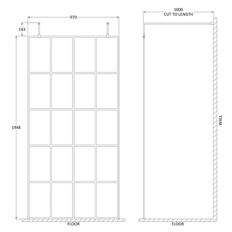 Hudson Reed 8mm Framed Wetroom Screen - Freestanding With Arms - Matt Black BFAF10 LD