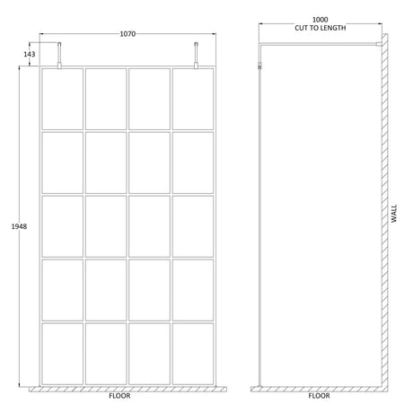 Hudson Reed 8mm Framed Wetroom Screen - Freestanding With Arms - Matt Black BFAF11 LD