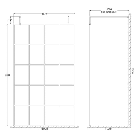 Hudson Reed 8mm Framed Wetroom Screen - Freestanding With Arms - Matt Black BFAF12 LD