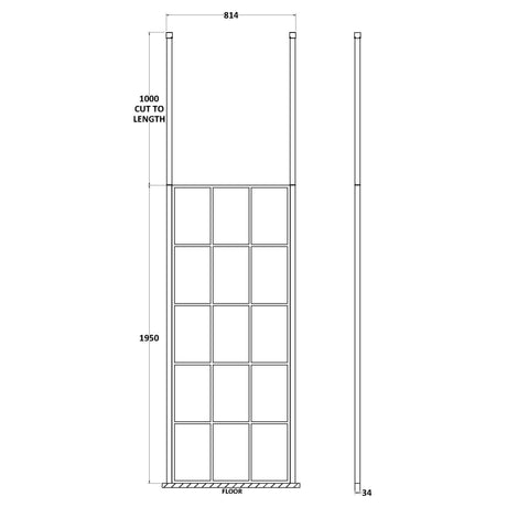 Hudson Reed 8mm Framed Wetroom Screen - Freestanding With Posts - Matt Black BFCP080 LD