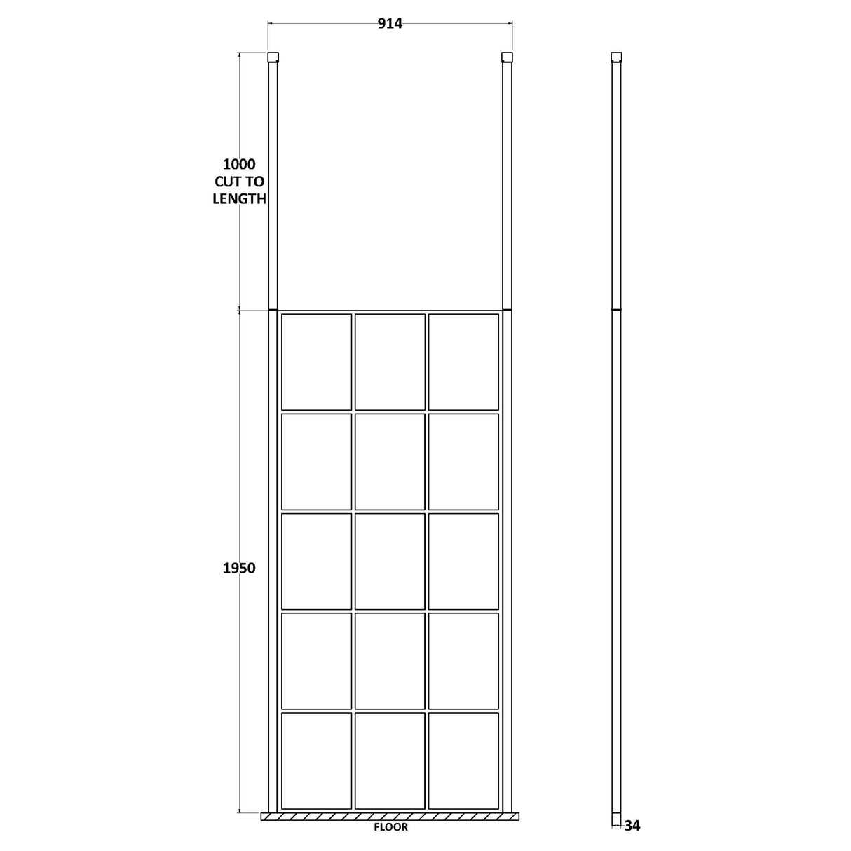 Hudson Reed 8mm Framed Wetroom Screen - Freestanding With Posts - Matt Black BFCP090 LD