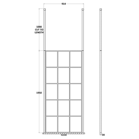 Hudson Reed 8mm Framed Wetroom Screen - Freestanding With Posts - Matt Black BFCP090 LD