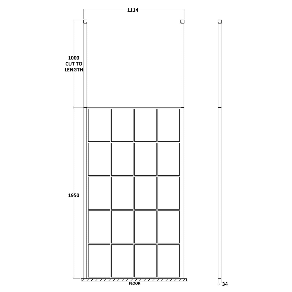 Hudson Reed 8mm Framed Wetroom Screen - Freestanding With Posts - Matt Black BFCP11 LD