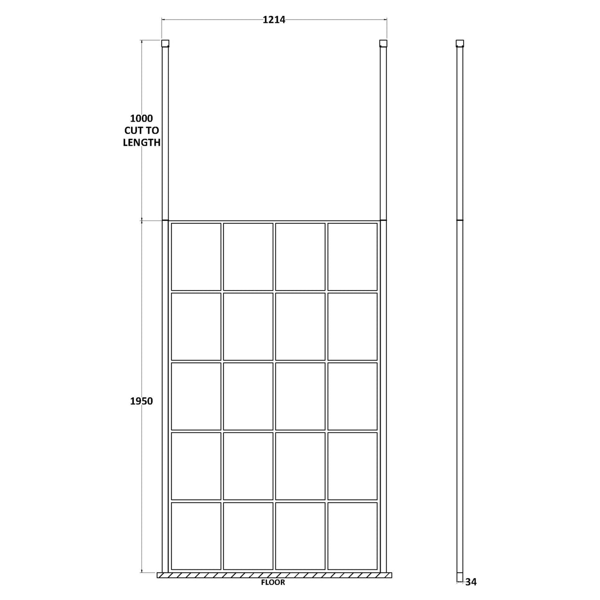 Hudson Reed 8mm Framed Wetroom Screen - Freestanding With Posts - Matt Black BFCP12 LD