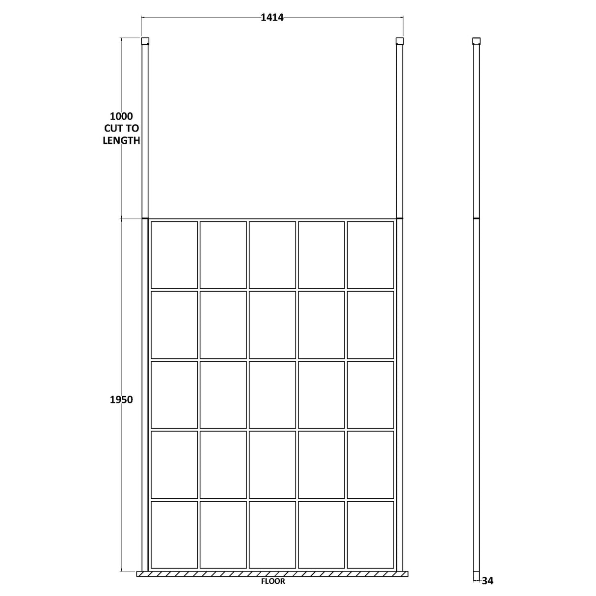 Hudson Reed 8mm Framed Wetroom Screen - Freestanding With Posts - Matt Black BFCP14 LD