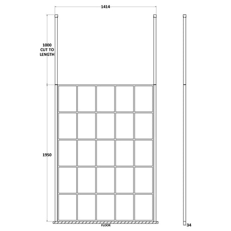 Hudson Reed 8mm Framed Wetroom Screen - Freestanding With Posts - Matt Black BFCP14 LD