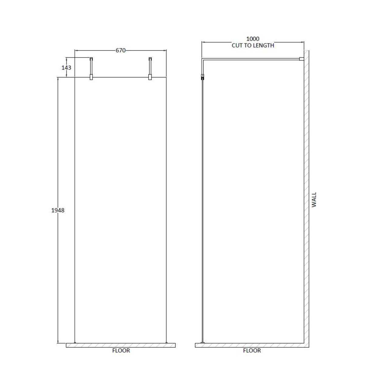 Hudson Reed 8mm Freestanding Wetroom Screen With Arms Matt Black BGPAF070 LD