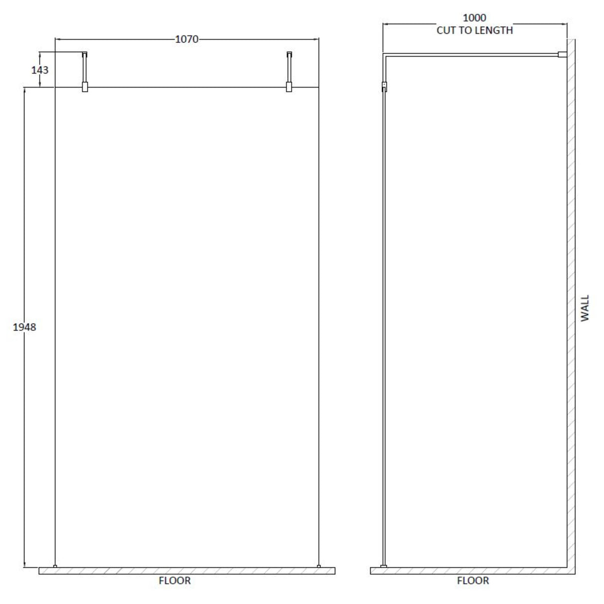 Hudson Reed 8mm Freestanding Wetroom Screen With Arms Matt Black BGPAF11 LD