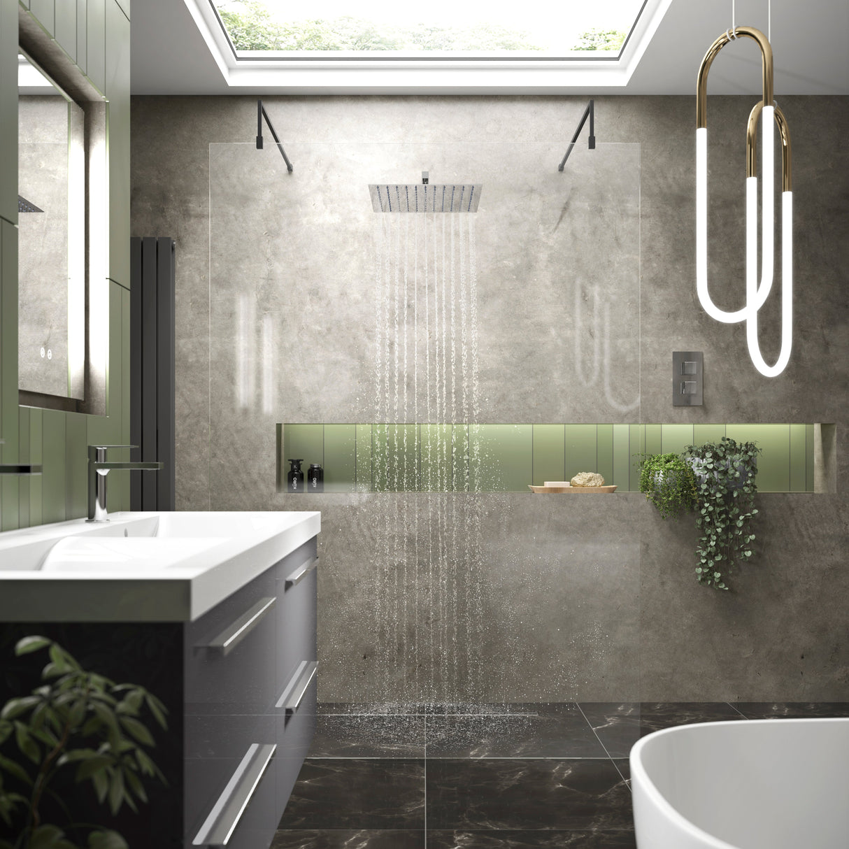 Hudson Reed 8mm Freestanding Wetroom Screen With Arms Matt Black BGPAF070 LS2