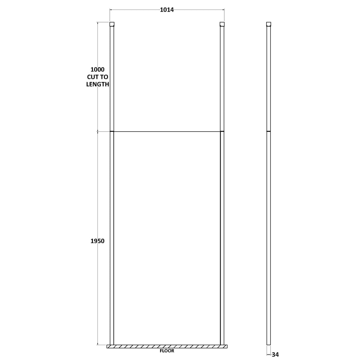 Hudson Reed 8mm Freestanding Wetroom Screen With Ceiling Posts Matt Black BGPCP10 LD
