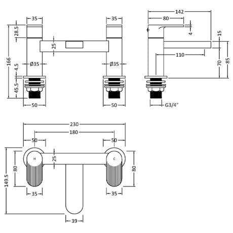 Nuie Cyprus Bath Filler Tap Chrome BIN303F LD