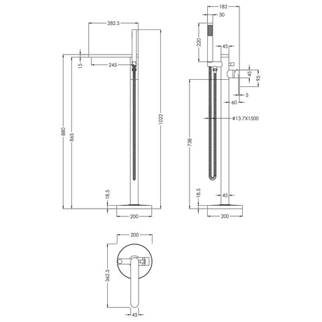 Nuie Binsey Freestanding Bath Shower Mixer Tap with Shower Kit Chrome BIN321 LD