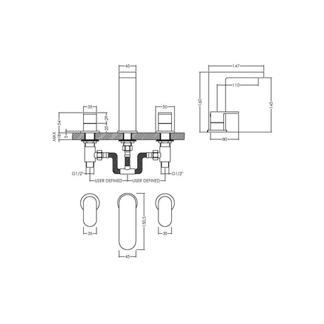 Nuie Binsey 3-Hole Basin Mixer Tap with Waste Chrome BIN337 LD