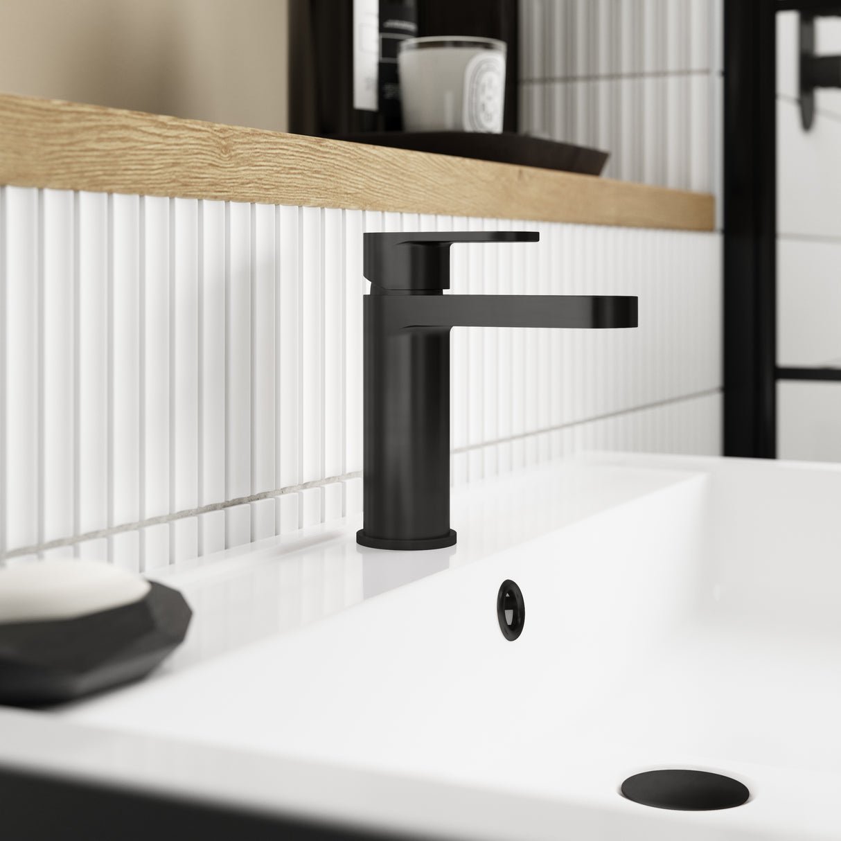 Nuie Binsey Mono Basin Mixer Tap with Waste Matt Black BIN405 LS