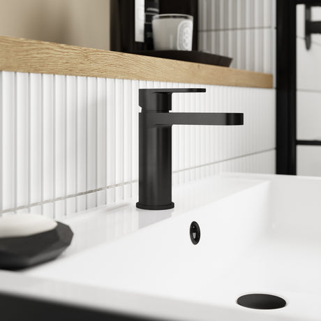 Nuie Binsey Mono Basin Mixer Tap with Waste Matt Black BIN405 LS