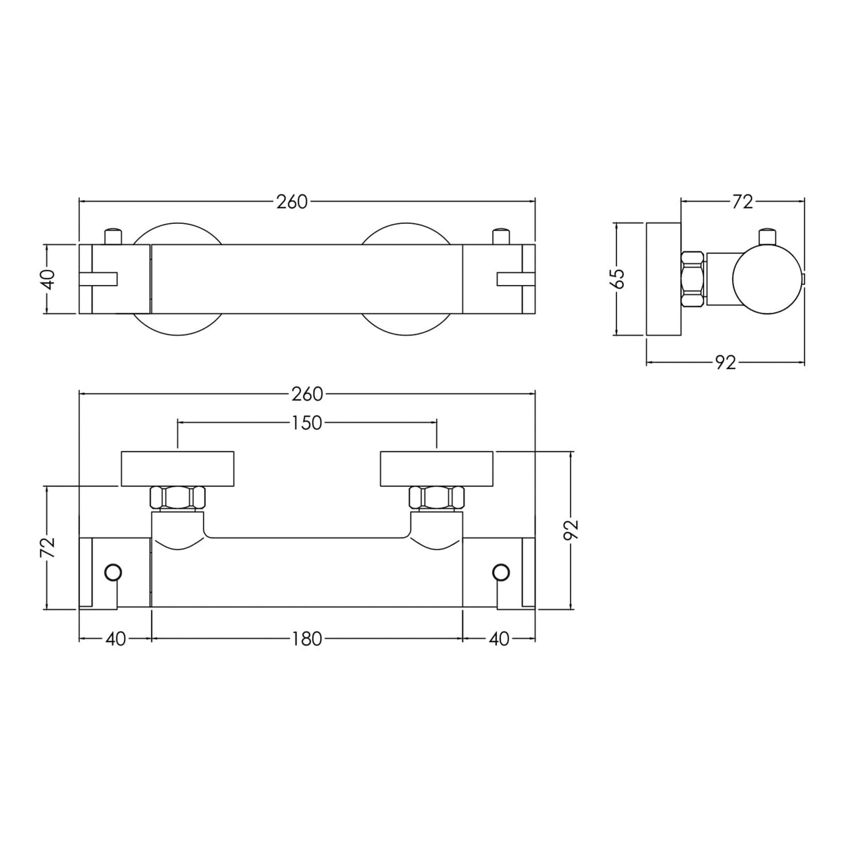 Nuie Binsey Round Thermostatic Bar Shower Valve Chrome BIN503 LD