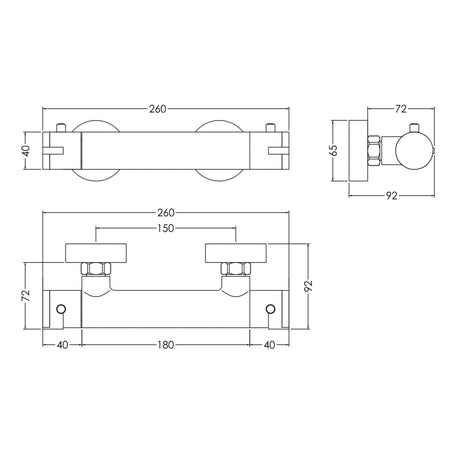 Nuie Binsey Round Thermostatic Bar Shower Valve Chrome BIN503 LD