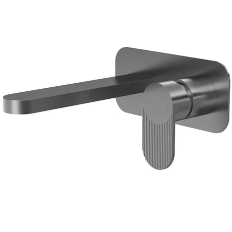 Nuie Cyprus 2-Hole Wall Mounted Basin Mixer Tap with Plate Brushed Pewter BIN728F