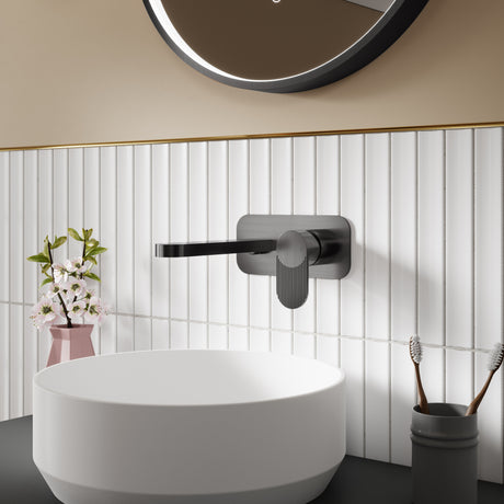 Nuie Cyprus 2-Hole Wall Mounted Basin Mixer Tap with Plate Brushed Pewter BIN728F LS