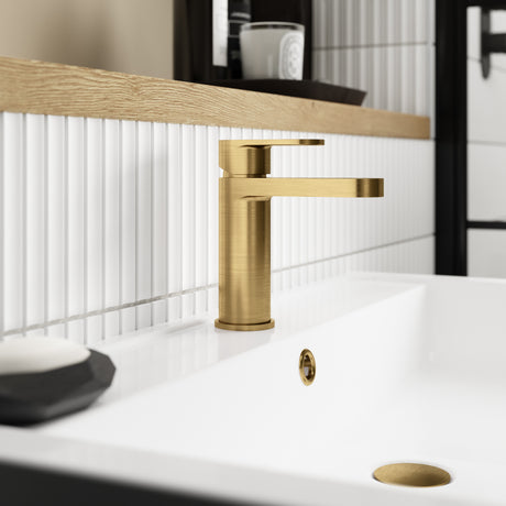 Nuie Binsey Mono Basin Mixer Tap with Waste Brushed Brass BIN805 LS