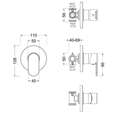 Nuie Binsey Concealed Single Lever Manual Shower Chrome BINMV10 LD