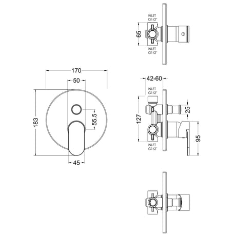 Nuie Binsey 2 Outlet Concealed Single Lever Manual Shower With Diverter Chrome BINMV12 LD