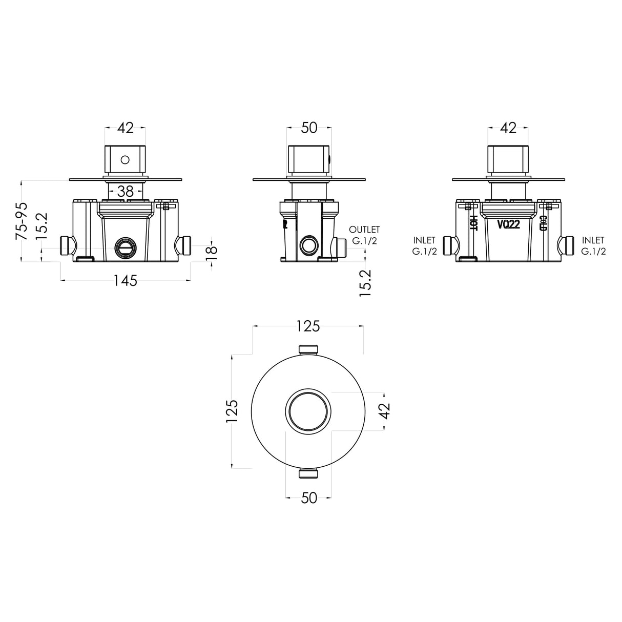 Nuie Binsey 1 Outlet Thermostatic Concealed Shower Valve Without Stopvalve Chrome BINTC11 LD