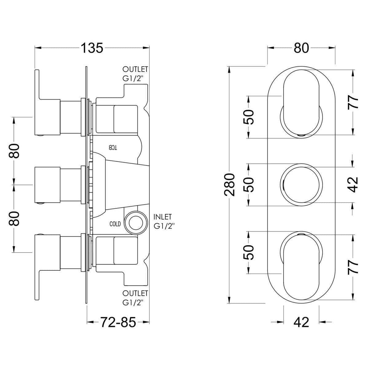 Nuie Binsey 2 Outlet Thermostatic Concealed Shower Valve Chrome BINTR02 LD