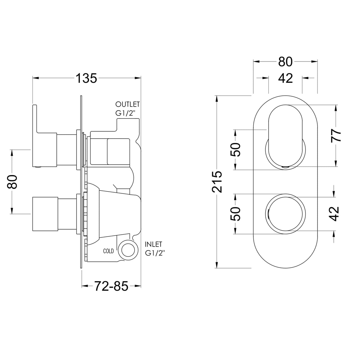 Nuie Binsey 1 Outlet Thermostatic Concealed Shower Valve Chrome BINTW01 LD