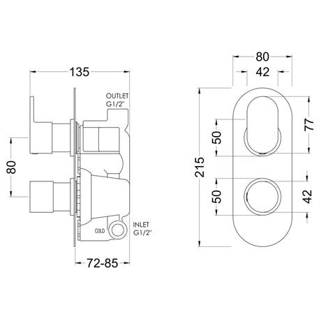 Nuie Binsey 1 Outlet Thermostatic Concealed Shower Valve Chrome BINTW01 LD