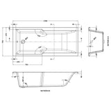 Nuie Eternalite Square Single Ended Acrylic Shower Bath 1700x750mm White BMON017 LD