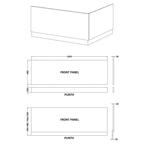 Nuie Standard MDF/MFC Front Bath Panel Gloss White BPR101 LD