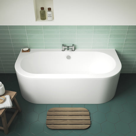 Nuie Shingle Curved Double Ended Back To Wall Bath With Bath Panel White BSG003 LS