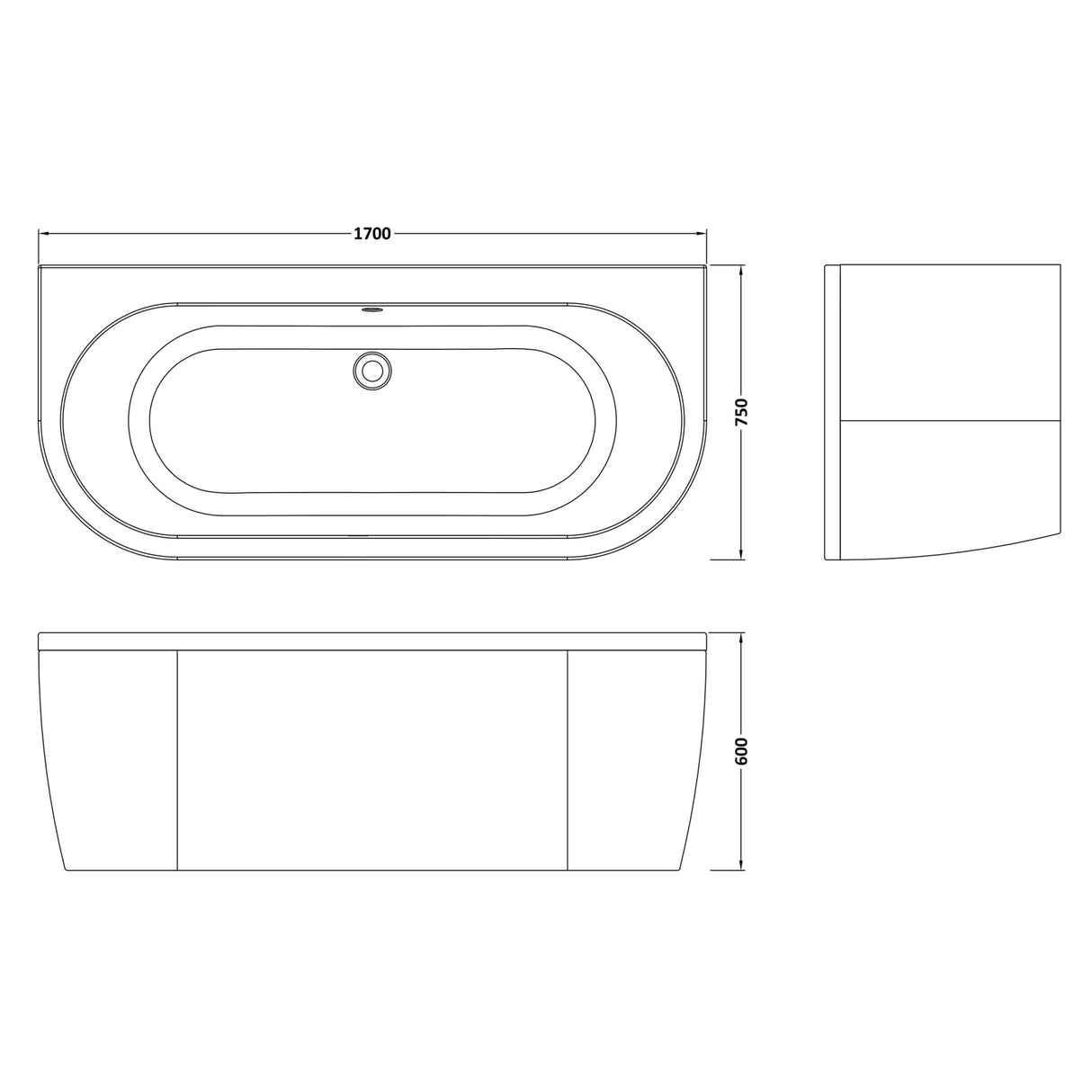 Nuie Shingle Curved Double Ended Back To Wall Bath With Bath Panel White BSG003 LD