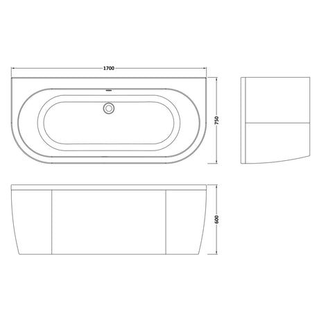 Nuie Shingle Curved Double Ended Back To Wall Bath With Bath Panel White BSG003 LD