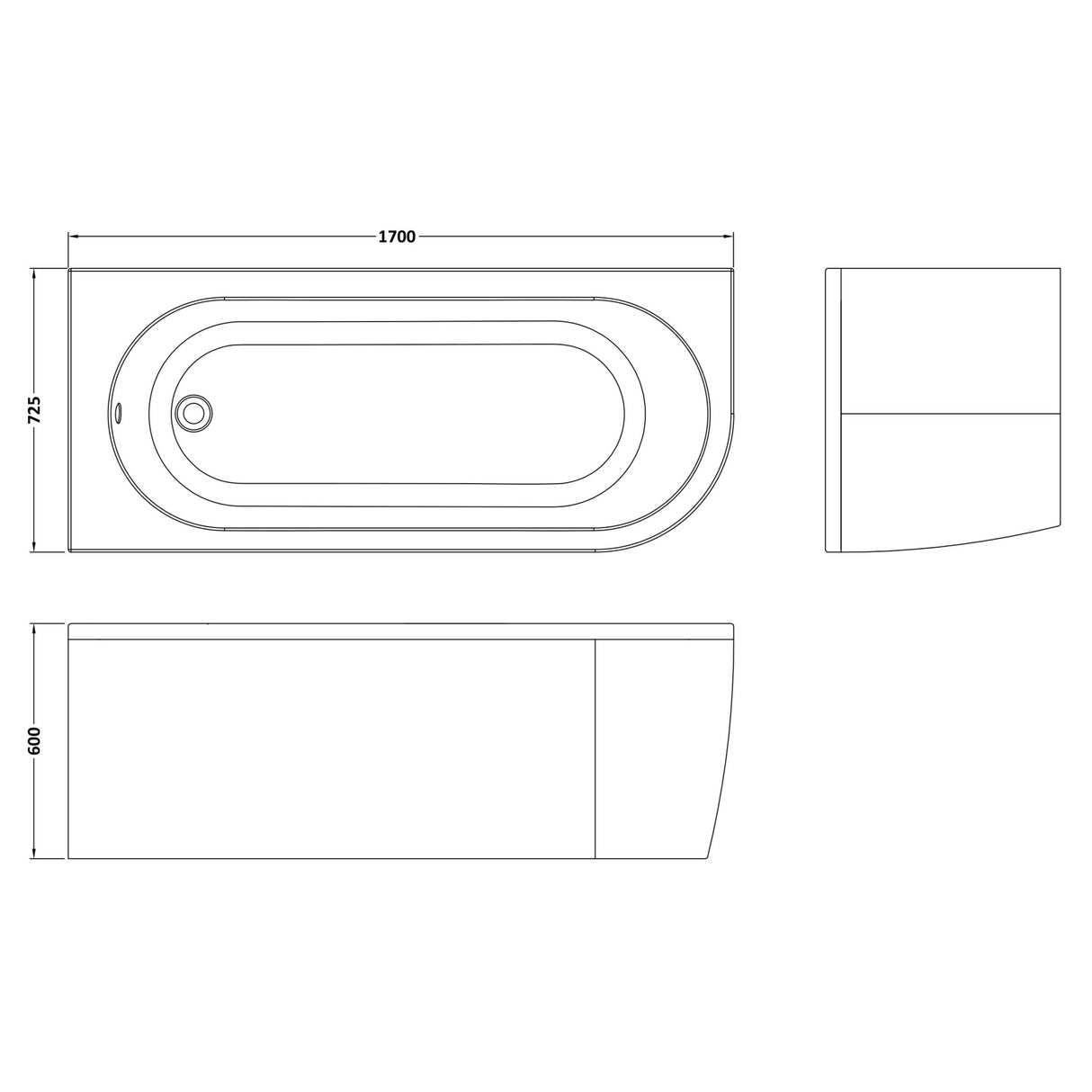 Nuie Crescent Curved Single Ended Corner Bath With Bath Panel White BSG005L LD