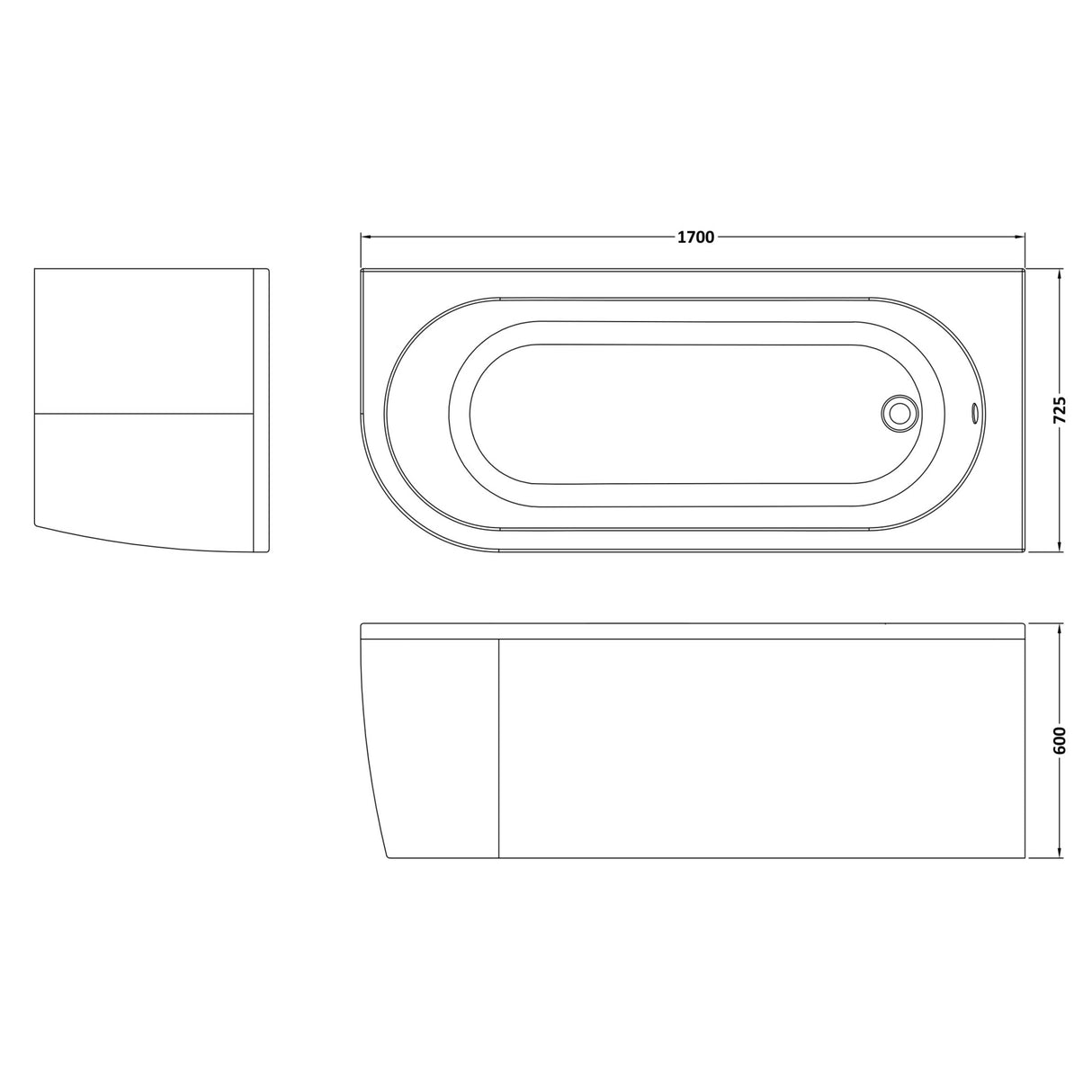 Nuie Crescent Curved Single Ended Corner Bath With Bath Panel White BSG005R LD