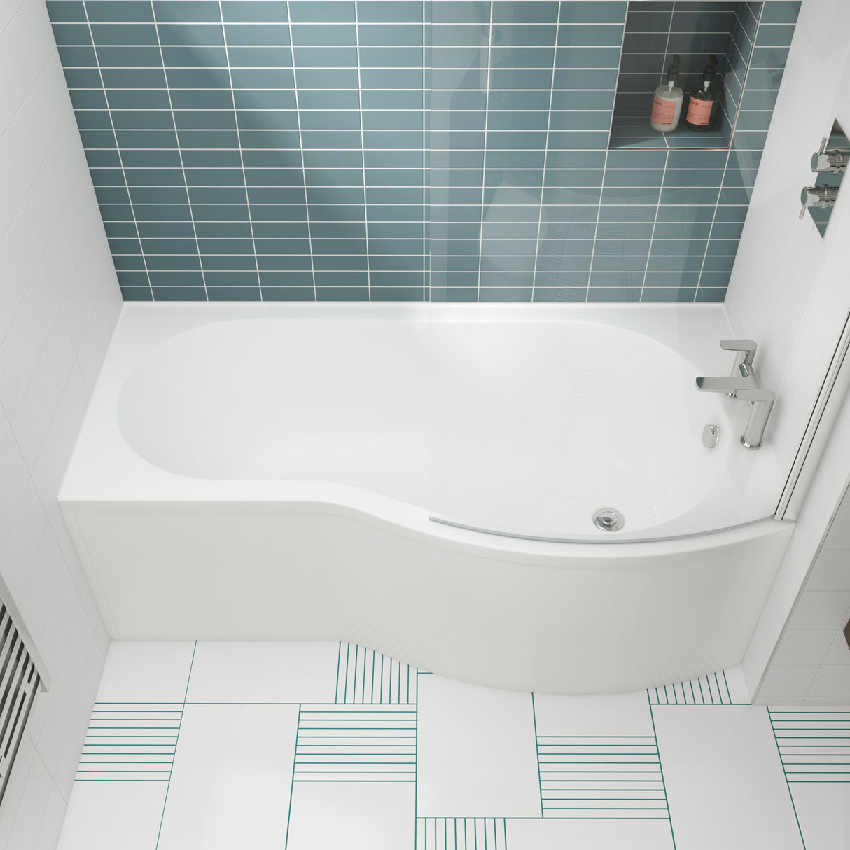 Nuie B-Shaped Shower Bath RH White LS1