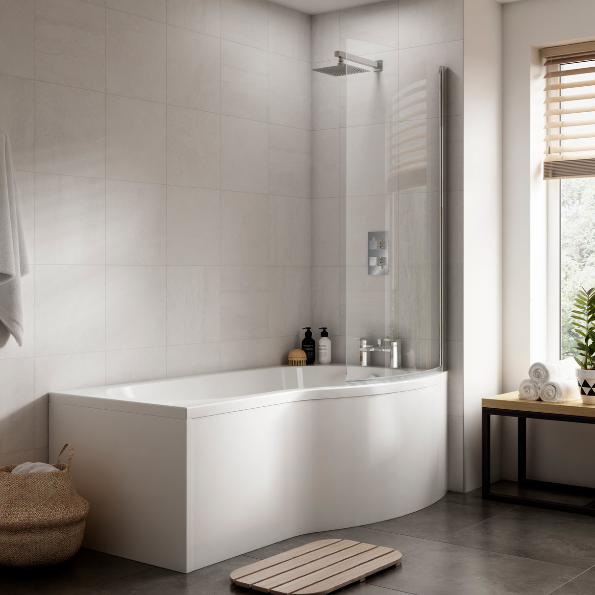 Nuie B-Shaped Shower Bath  RH White LS2