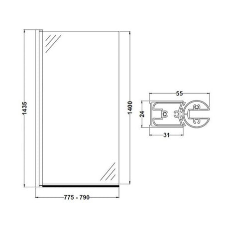 BC Designs Bath Screen Chrome H1435 x W790mm BSS010 LD